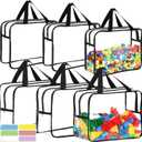 6 Packs Large Toy Storage Bags with Labels, Reusable Clear PVC Board Game Storage, Travel Waterproof Organizer Bags with Zipper for Building Blocks, Puzzle, Kids Books(3 large & 3 Extra Large) (Black)