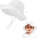 Zando Seersucker Baby Girl Boy Sun Hat UPF 50+ Toddler Bucket Hat Sun Protection Infant Kids Adjustable Breathable Beach Cap (White)