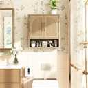 RUSTOWN Fluted Bathroom Wall Cabinet, Mid Century Modern Medicine Cabinet W/Adjustable Shelf & 2 Arched Doors, Over The Toilet Storage Cabinets, 23.6"W x 7.9"D x 24.6"H, Natural Oak