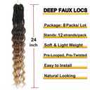 24 Inch Deep Faux Locs Crochet Hair 8 Packs Soft Locs Crochet Hair Pre Looped Goddess Locs Crochet Braids with Curly Ends Crochet Hair for Black Women 1B/30/27