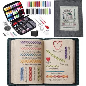 Kaminii 2026 New DIY Stitch Book, Embroidery Stitch Book on Linen Fabric, Complete Toolkit, Perfect for Beginners and Craft Lovers,Unique Handmade Gift (Style 1)
