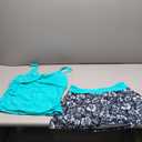 Womens Tankini Bathing Suits with Skirt Two Piece Tummy Control Swimsuits Ladies Swimwear (Large, Aqua and Flower)