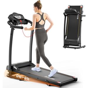 Treadmills for Home, 3.0HP Folding Treadmill with Incline, Small Space Portable Running Machine, 240 Lbs Capacity with 12 Preset PROG, LED Display, Speaker and Cup Holder (Black)