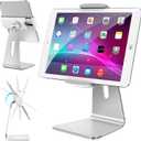 AboveTEK Elegant Tablet Stand, Aluminum iPad Stand Holder, Desktop Kiosk POS Stands for 7-15.6 inch iPad/Portable Monitor, Tablet Mount for Showcase Office Reception Countertop (Silver)