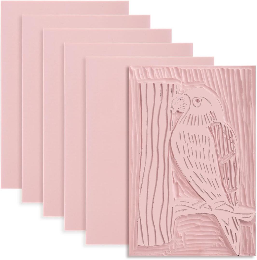 Linoleum Blocks for Printmaking Supplies - 6PCS 4x6Rubber Linocut Block Printing Kit for Stamp Carving, Soft Relief Printing Linoleum for DIY Crafts & Art Projects