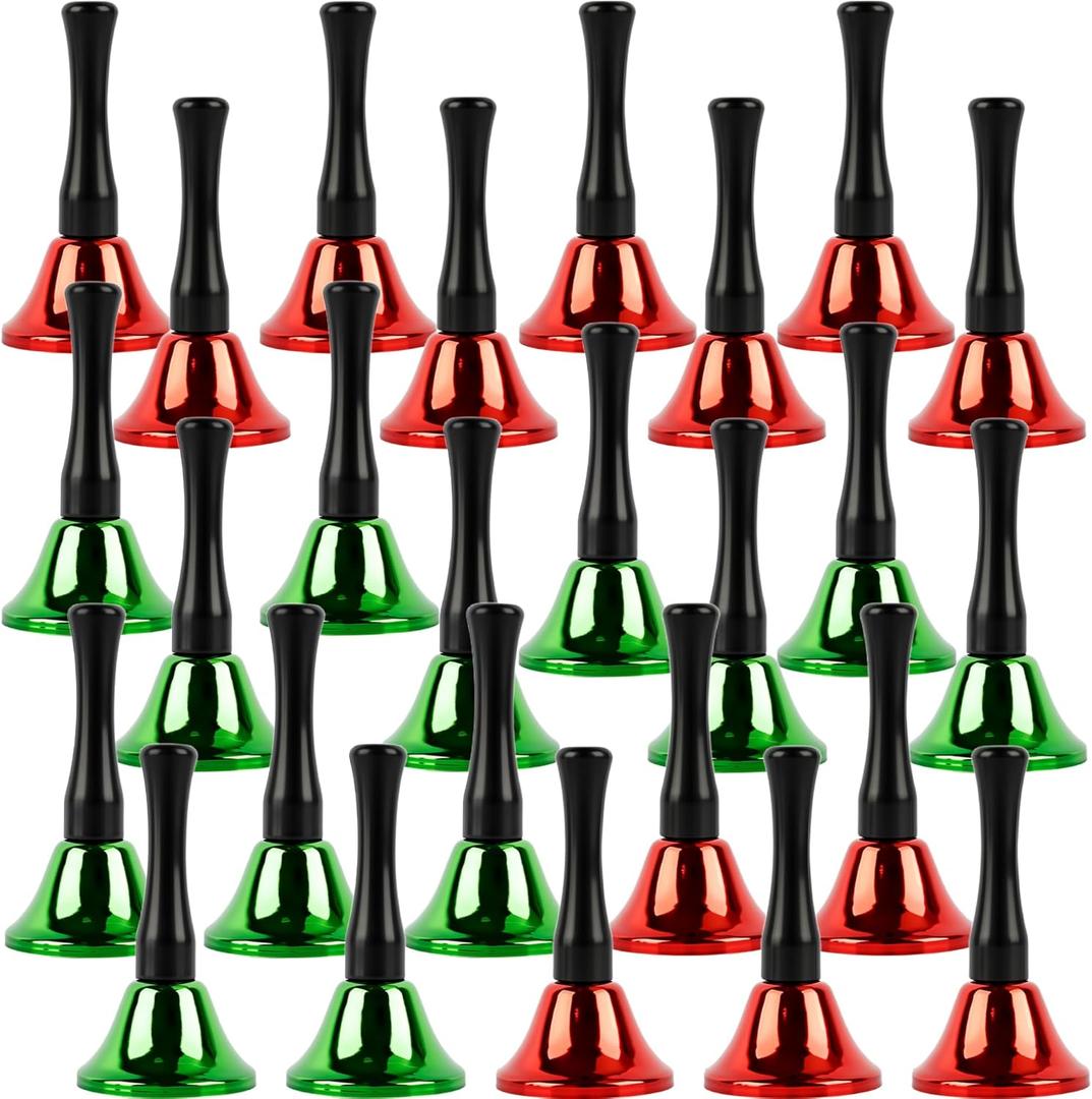 26 Pcs Christmas Hand Bell Xmas Handheld Call Bell Music Red and Green Dinner Handbell for Christmas Dinner Calling Decor Party Favors