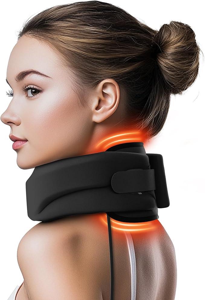 Heated Neck Brace Cervical Collar  Neck Support Brace with Heating Pad, Soft Foam Wraps Keep Vertebrae Stable and Aligned for Relief of Cervical Spine Pressure for Women & Men Black (L Size)