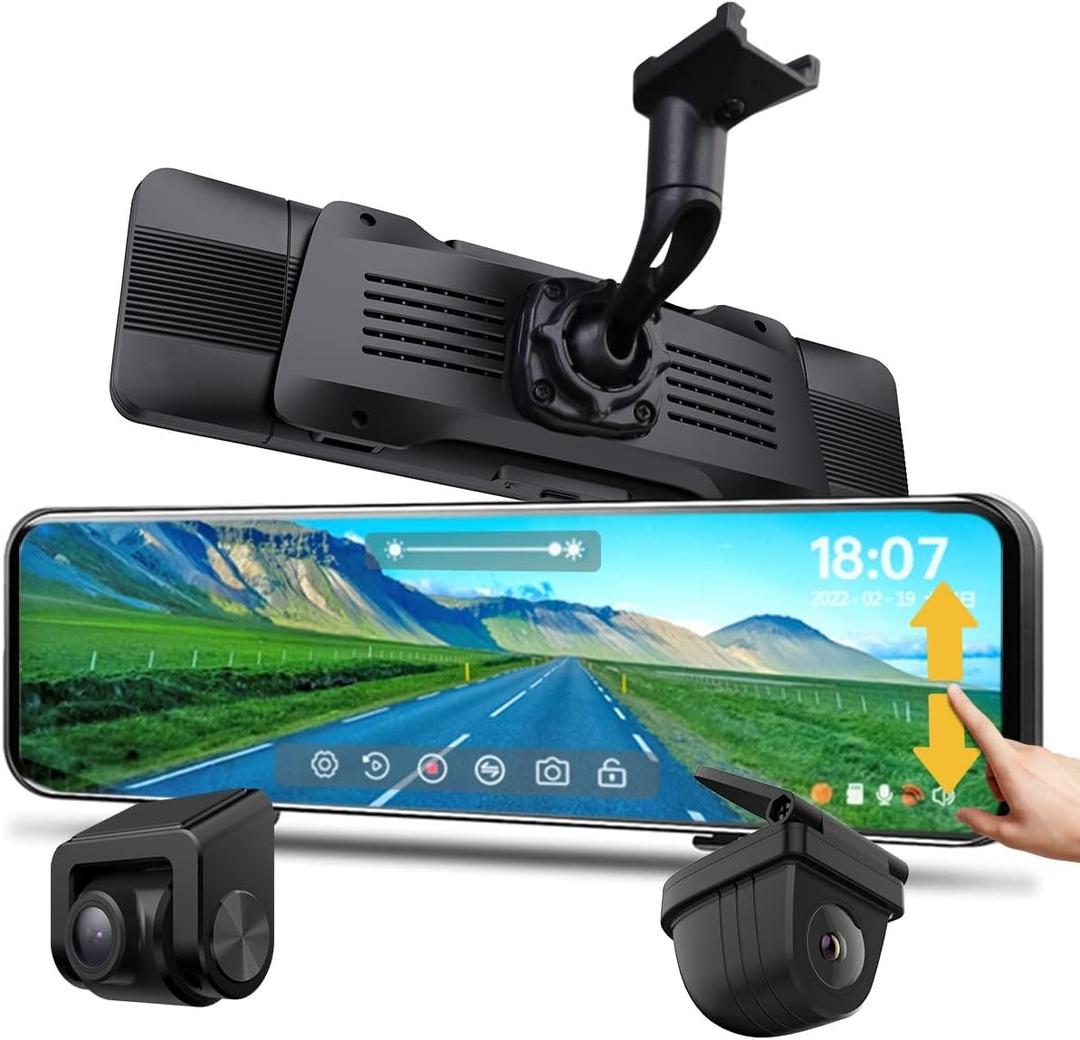NikoMaku Mirror Dash Cam with Detached Front Camera OEM Design 11 Full Touch Screen Rear View Mirror Camera with 2K Rear Camera for Cars, HDR, Night Vision, Parking Assistance AS-J3