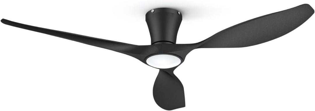 TALOYA Ceiling Fans with Lights,52 inch Modern Low Profile Ceiling Fan with Quiet Reversible DC Motor,Flush Mount,3CCT, Black Ceiling Fan for Bedroom Living Room Kitchen and Patio
