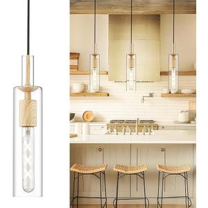 AUTELO 1-Light Pendant Lights Kitchen Island - Gold Pendant Light Fixtures, Vintage Hanging Lamp in Metal Finish with Clear Linear Glass, Kitchen Pendant Lighting over Island for Dining Room, H3875 BG, Light Wood