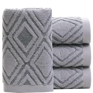 Pidada Hand Towels Set of 4 Diamond Pattern 100% Cotton Absorbent Soft Decorative Towel for Bathroom (Gray) (13.4 x 29.5)