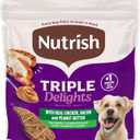 Nutrish Triple Delights Premium Dog Treats for Dogs with Real Chicken, Bacon, and Peanut Butter, 28 oz. Pouch (28 Ounce (Pack of 1)), BB Dated JUN03 2026