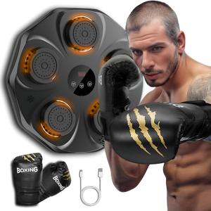 Music Boxing Machine - Smart Wall-Mounted Boxing Trainer with 9 Modes & Speeds, Bluetooth Music, LED Display, Gloves & USB Cable for Professional Training & Fitness - Black