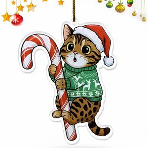 Bengal Cat Ornament | Hugging Candy Cane 2D Flat Acrylic Ornament - Cute Christmas Tree Decoration, Cat Lover Gifts 2025