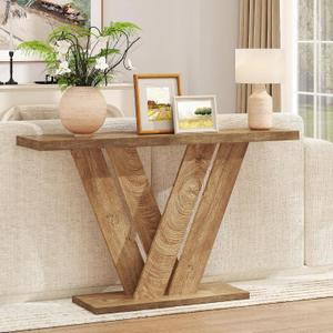 karlott 51 Inch Console Table, Modern V-Shaped Entryway Table, Wood Sofa Table Behind The Couch for Living Room, Hallway, Entrance, Foyer, Easy Assembly, Brown