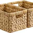 StorageWorks Wicker Basket, Baskets for Organizing, Storage Basket with Built-in Handles, Water Hyacinth Shelves (Medium 2-Pack, Natural Hyacinth)