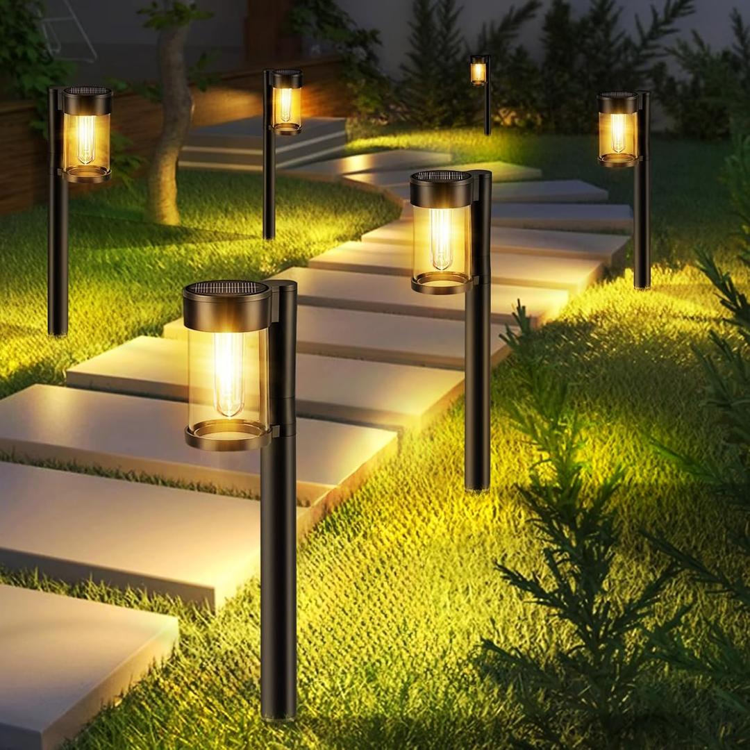 Mancra Solar Pathway Lights Outdoor, 10 Pack Metal & Glass Solar Lights Outdoor Waterproof Landscape Path Lights for Yard Walkway Garden Decor, Warm White