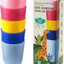 SUGARCANE Kids Cups 10 oz - 5 Pack, USDA & LFGB Certified Toddler Cups - BPA Free - Dishwasher Safe, Reusable, Unbreakable - (Blue / Pink / Yellow)
