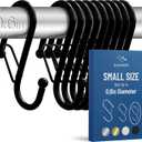 10-Pack Metal S Hooks for Hanging  Heavy-Duty S-Shaped Hook with Safety Buckle  Fits Bars up to 0.6 in  Anti-Drop Hooks for Kitchen, Pot Racks & Towel Bars  Black (Small)