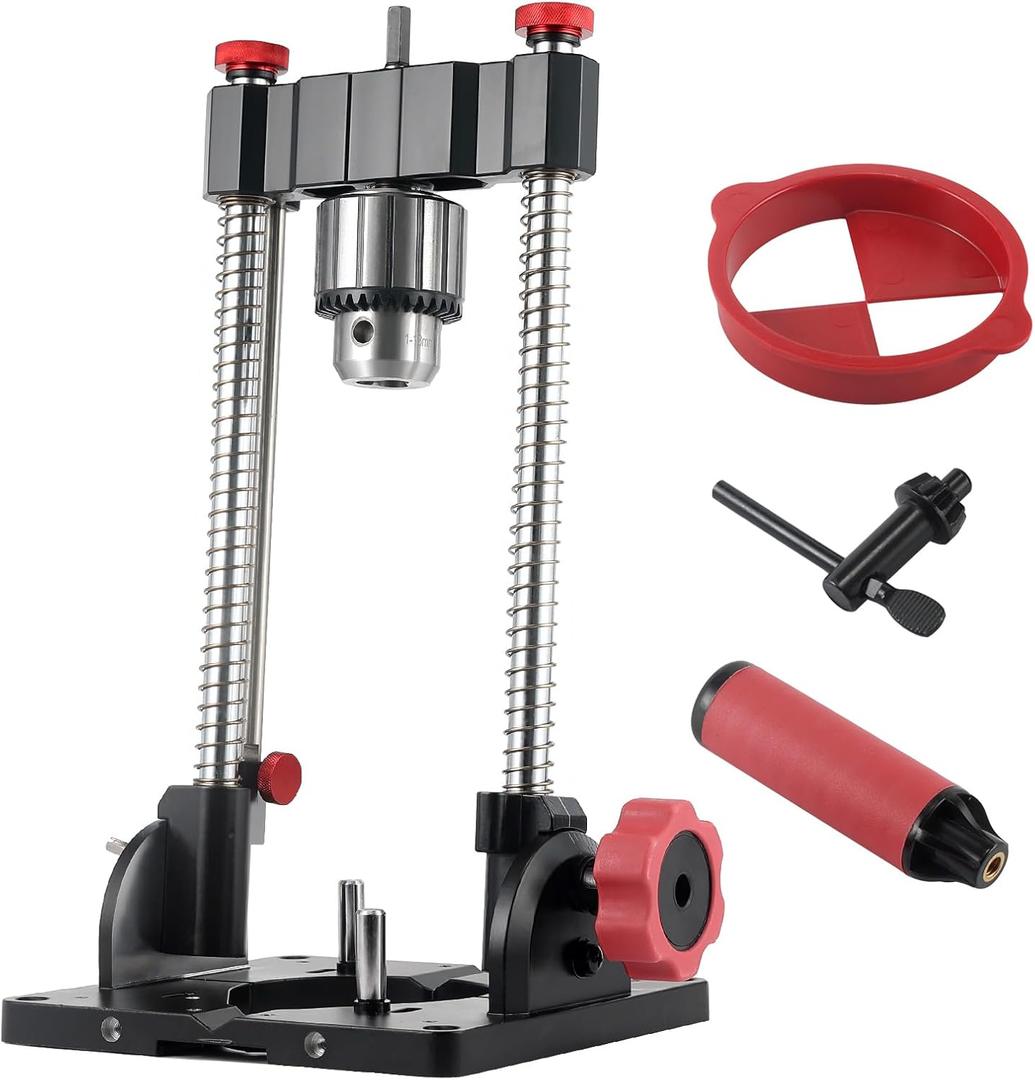 1348 Drill Guide,Heavy-Duty Portable Drill Press Guide,1/2 in Keyed Chuck, 0–60° Adjustable Angle Precision Drilling Jig for Straight, Angled & Compound Holes, Aluminum Head, V-Groove Base