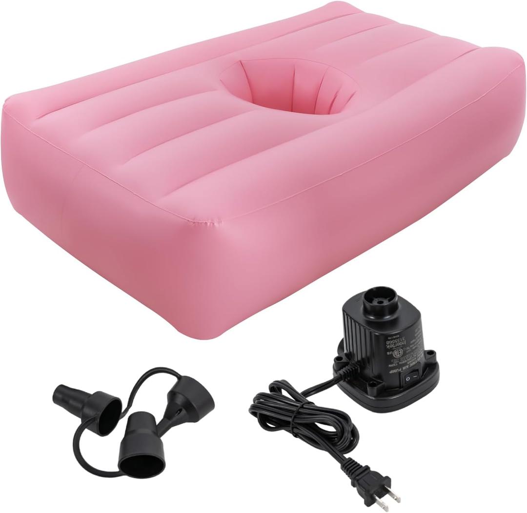 BBL Recovery Air Mattress with Hole, Post-Surgery Inflatable Bed for Brazilian Butt Lift, Electric Pump, Waterproof PVC, Ideal for Sleeping, Sitting, and Relaxation, Pink