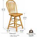 Sunset Trading Selections 24" Counter Height Swivel Barstool | Farmhouse Country Cottage Windsor Arrowback Caf Stool | Light Oak Solid Wood | Dining Room Kitchen Home Bar Furniture