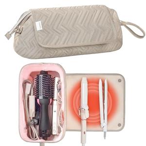 Leudes Hair Tools Travel Bag for Women Heat Resistant Mat for Travel Essentials Hot Tools Straighteners,Flat Irons,Curling Iron,Hot Air Brushes and Hair Dryer Organizer Bags 2 in 1 (Camel)
