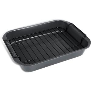 KitCom Bakeware Nonstick Roaster, Nonstick Roasting Pan with Rack, Great For Roast Chicken, Roasts And Turkeys - 15 Inch x 11 Inch (5.8 QT), Gray