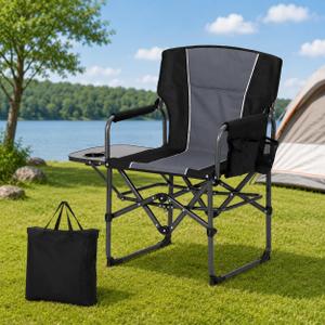 Oversized Directors Camping Chair for Adults, Heavy Duty Folding Camping Chair Supports 400 LBS, Portable Lawn Chair with Side Table & Side Pocket, Lightweight Outdoor Chair for Camping, Sports