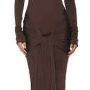 JUMISEE Women's Sexy High Neck Long Sleeve Maxi Dress Elegant Tie Waist Bodycon Long Dress Cocktail Party Dress (Coffee)