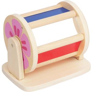 Montessori Spinning Drum Baby Toys, Wooden Tummy Time Mirror Play Kit and Rainbow Fabric Ball Kit Toys for 1 2 3 Years Toddlers