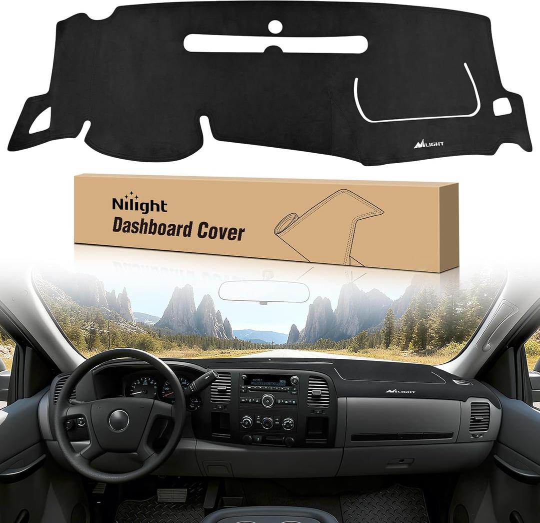 Nilight Dash Cover for 20072013 Chevy Silverado/GMC Sierra 1500 2500 3500, Suede Dashboard Mat Sunshade Glare Dashboard Protector Truck Interior Accessories Black