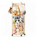 Stuffed Animal Storage Organizer, Wooden Plushies Toy Zoo Holder with Wheels, Large Capacity Storage Tower for Toys, Mobile Toy Holder Cage for Kids Playroom, Nursery, Toddler Room, 3 Tier, Natural