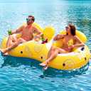 2-Person Inflatable River Tube, 600lbs Heavy Duty Tube for Floating | 600 lbs, Double River Tube, Backrest & 2 Cup Holders, Durable Grab Handles, Large Float for Pool & Lake, Comfortable Design, 90x51"