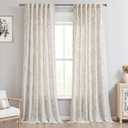 Brown Floral Curtains 84 inch Length Back Tab Farmhouser Living Room Light Filtering Curtains Brown Pattern Print on Cream White Linen Curtain Minimalist Aesthetic Sketch Style Vintage Room Decor (52"W x 84"L (Pack of 2))