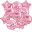 Graduation Balloons Class of 2026, 10Pcs 18" Rose Gold Congrats Grad Round Foil Balloons with 19" Star Mylar Balloons Grad Party Decorations Supplies for College High School