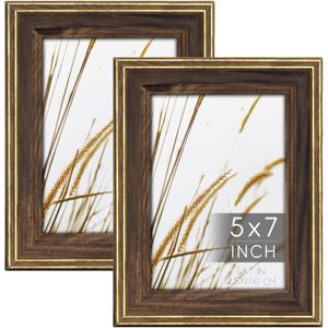 ArtbyHannah 2 Pack 5x7 Picture Frame Set, Rustic Picture Frames with Farmhouse Brown Texture for Tabletop Display or Wall Mount in Home Decor