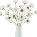 6PCS White Poppy Artificial Flowers 30 Heads Faux Poppy Flowers 26.77in Silk Flowers with Long Flocking Stems for Wedding Party Home Office Decoration(White)