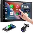 7 Inch Double Din Car Stereo,with Wireless Apple CarPlay and Android Auto Screen for Car,HD Touch Screen carplay Screen with 1080P Backup Camera,Mirror Link,AUX,FM/AM|Wireless 2 Din Car Radio