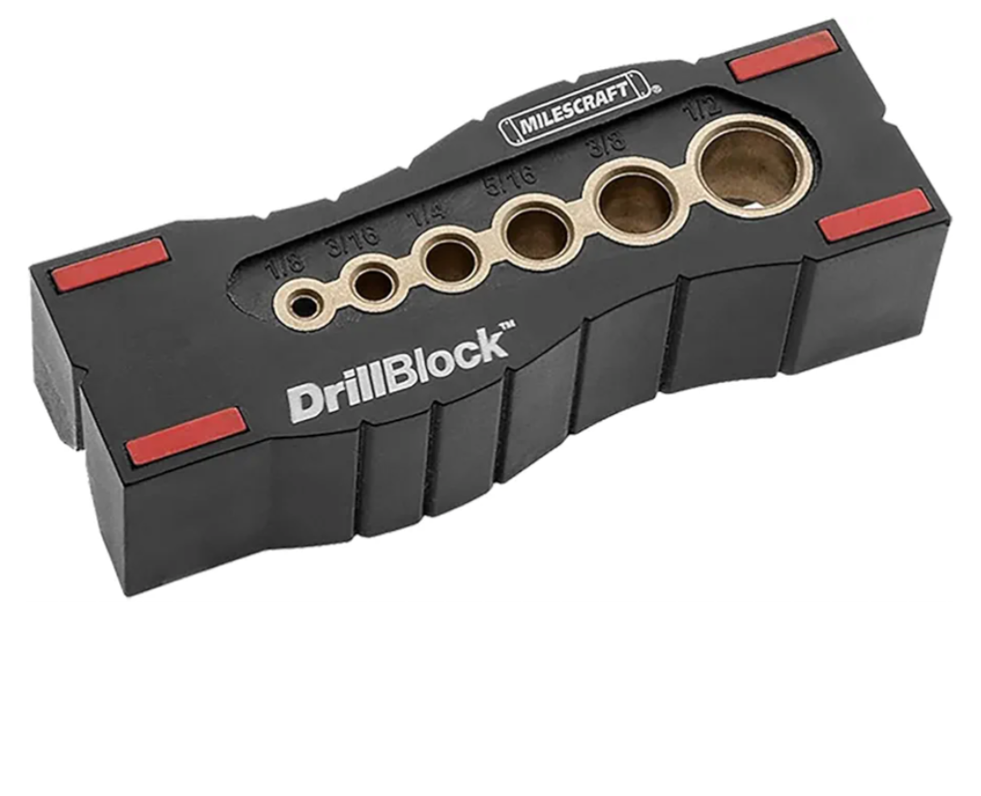 Milescraft 1312 Drill Block - Handheld Drill Guide, Drilling Jig for 6 of the Most Common Drill Bit Sizes