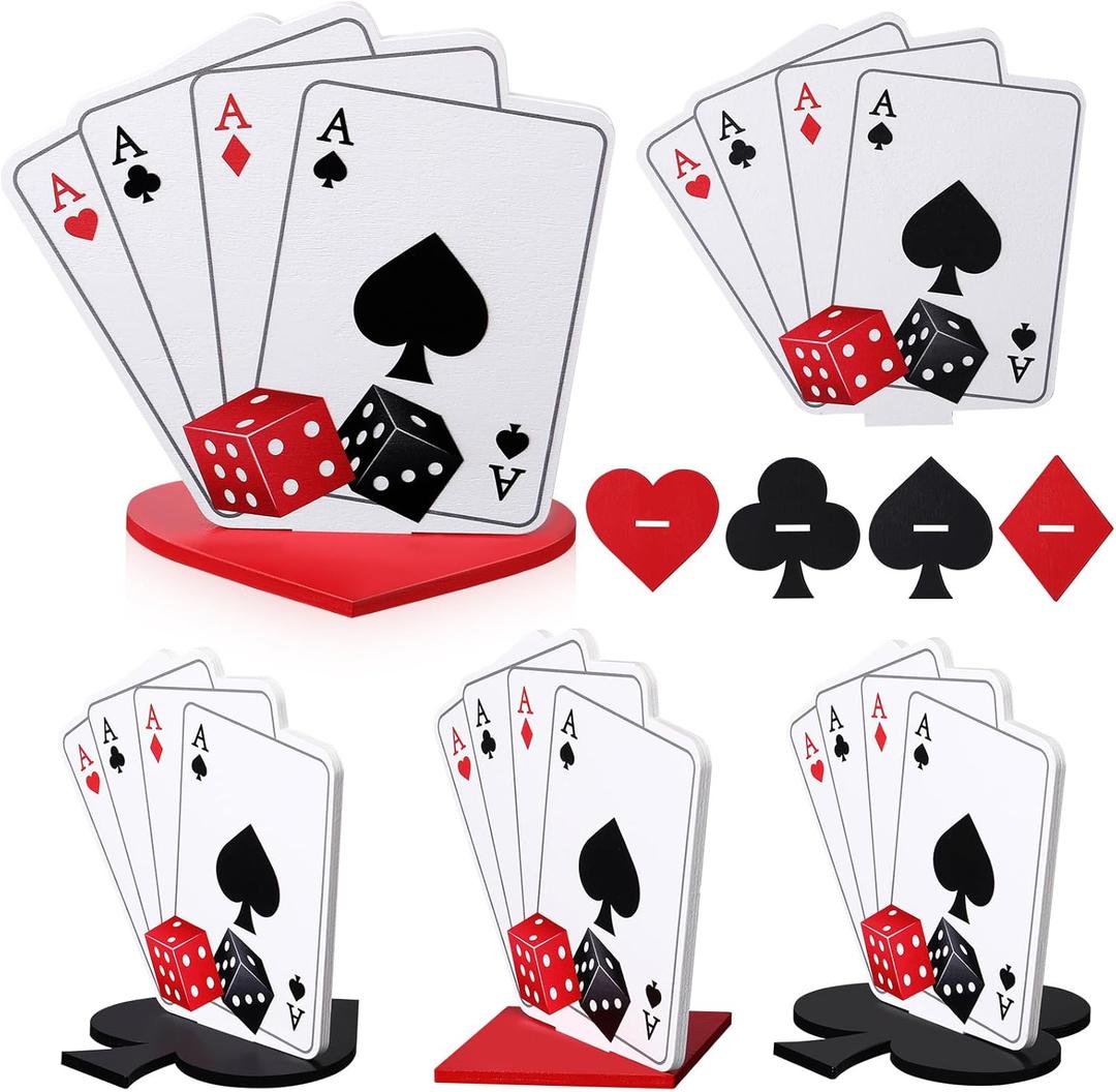 Chunful Set of 4 Casino Party Centerpieces Wooden Casino Theme Tabletop Decor Kit Poker Party Table Decorations for Birthday Game Night Poker Theme Party Favors