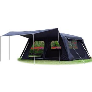KTT Extra Large Tent 10-12-14 Person(B),Family Cabin Tents,2 Rooms,3 Doors and 3 Windows with Mesh,Straight Wall,Waterproof,Double Layer,Big Tent for Outdoor,Picnic,Camping,Family Gathering (Black- Full Rainfly)