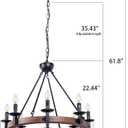 Wellmet 8 Lights Farmhouse Iron Chandeliers for Dining Rooms 28 inch, Wagon Wheel Chandelier Candle Style, Rustic Hanging Ceiling Light Fixture Bedroom Living Room Foyer Hallway, Faux Wood Finish