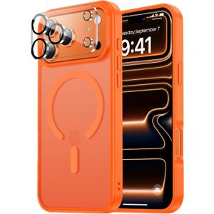 3 x Magnetic for iPhone 17 Pro Max Case Fits MagSafe Camera Len Protector*1 16FT Drop Resistant Matte Skin Feeling Back Cover Shockproof Slim Fit for iPhone 17 Pro Max Phone Case 6.9 inch,Orange