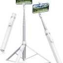 TONEOF 66" Automatic Phone Tripod with Magnetic Rechargable Remote,Selfie Stick 360 Vertical & Horizontal Rotatable,Stable for iPhone/Android(White)