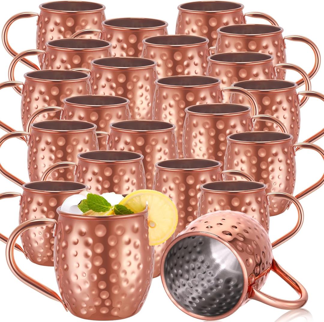 Didaey 24 Pcs Moscow Mule Mugs Set 12oz Rose Gold 304 Stainless Steel Moscow Mule Cups Bulk Hammered Copper Cups Tarnish Resistant Copper Plated Mug for Cold Drinks Beer Wine Bars Parties Gifts (EXP 12/31/36)
