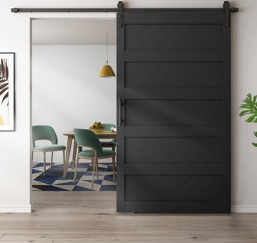 JUBEST 48" x 96" Barn Doors, Sliding Barn Door Kit Wave Shape Door Panel with Hardware Kit Include, MDF Board & PVC Covered, Easy Installation, Black