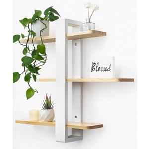 SUMGAR Floating Shelves White for Wall Mounted Shelving Unit All Pine Wood 3 Tier Large Shelf for Bedroom Living Room Office Bathroom Home Decoration Storage Plant Photo Display Modern 20in