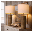 PoKat Farmhouse Table Lamps Set of 2 for Living Room, 27'' Tall Retro Ceramic Bedside Lamps with Linen Lampshade for Bedroom, Vintage Wood-Like Rustic Nightstand Lamp Office Sideboard Hallway (Brown)