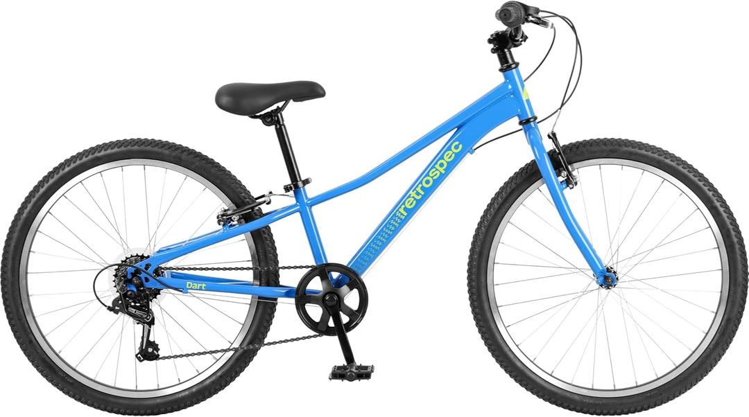 Retrospec Dart Kids Bike - 7-Speed Hybrid Bicycle for Ages 6-11 with 29in All-Season Tires & Shock Absorption - Adjustable Height Youth Bike with V-Brakes & Smooth Gear Shifting, 24